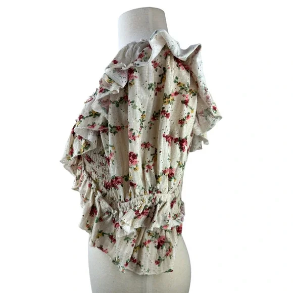 Free People Favorite Girl Top Romantic Floral Ruffle Smocked Boho Cottagecore Sm - Picture 8 of 16
